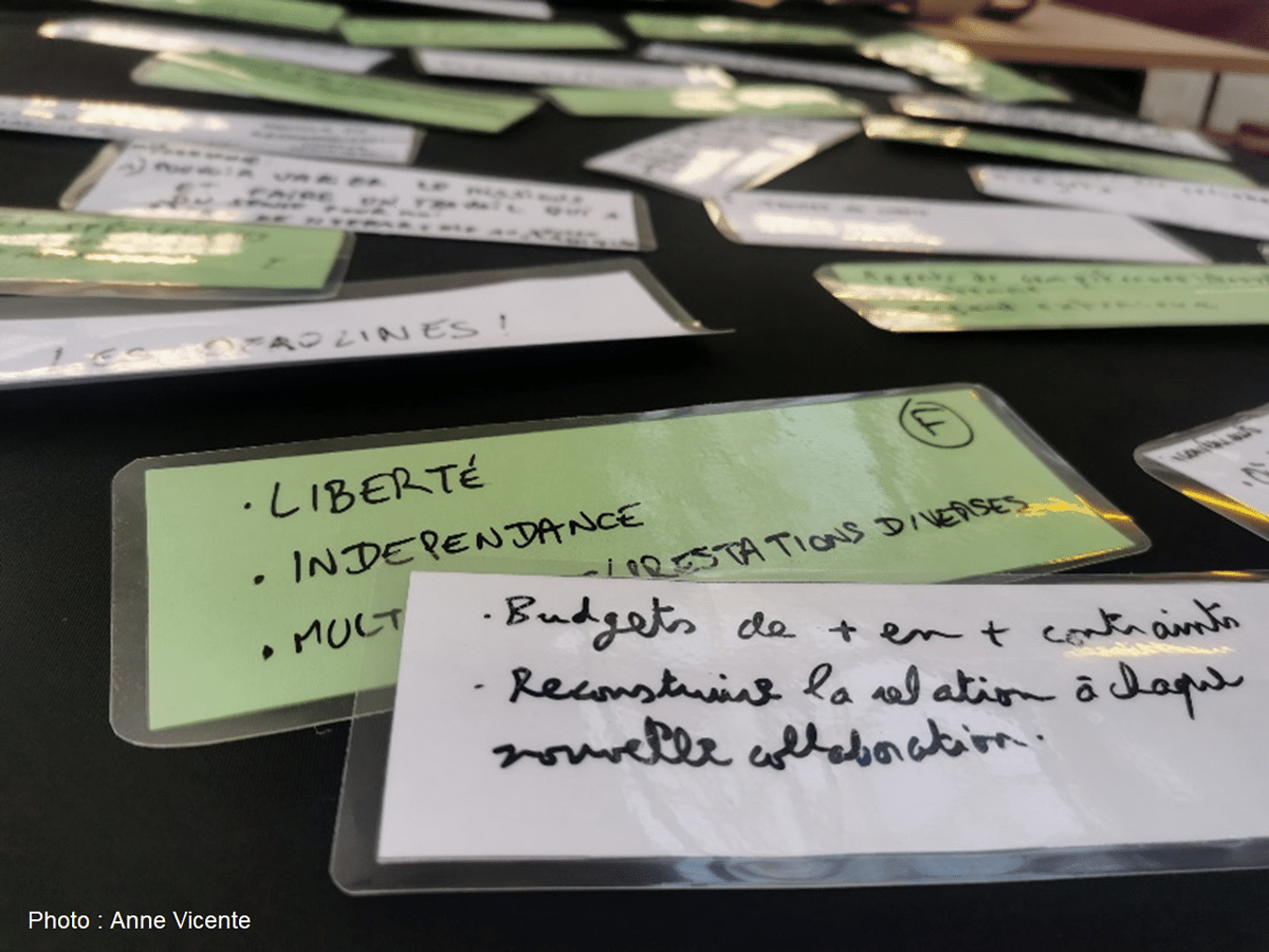 Photo des cartons utilisés pendant l'atelier.